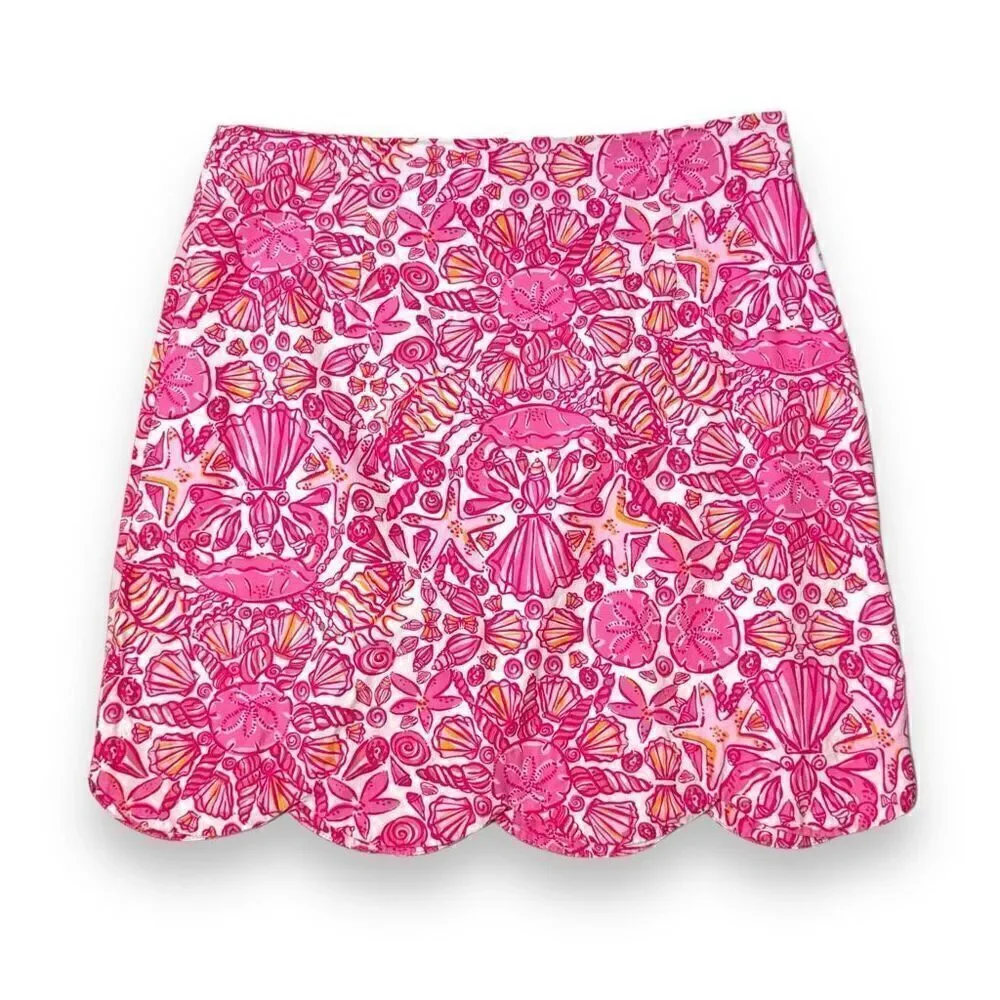Lilly Pulitzer Lynnie Skirt Scallop Hem Hotty Pink Sailors Valentine Mini Size 2